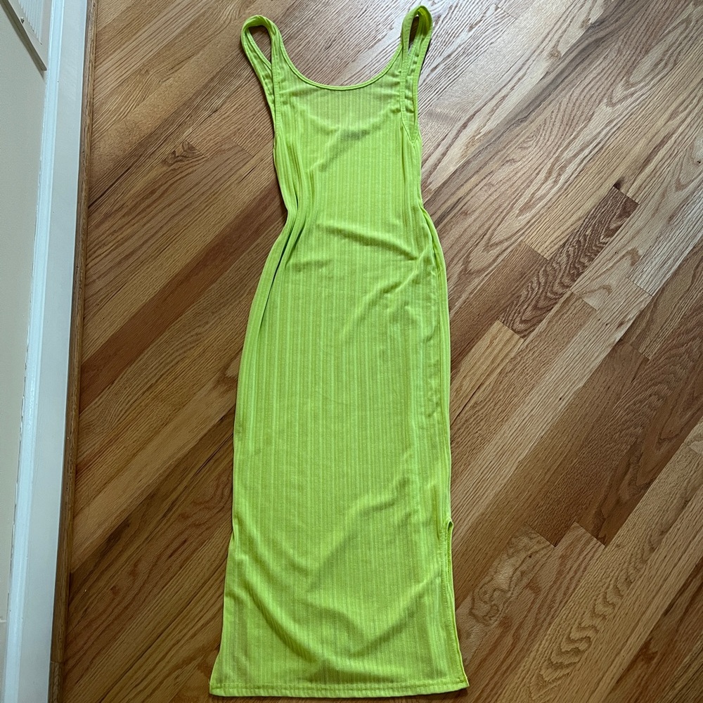 green dress knit rib dress with sexy slits on sides